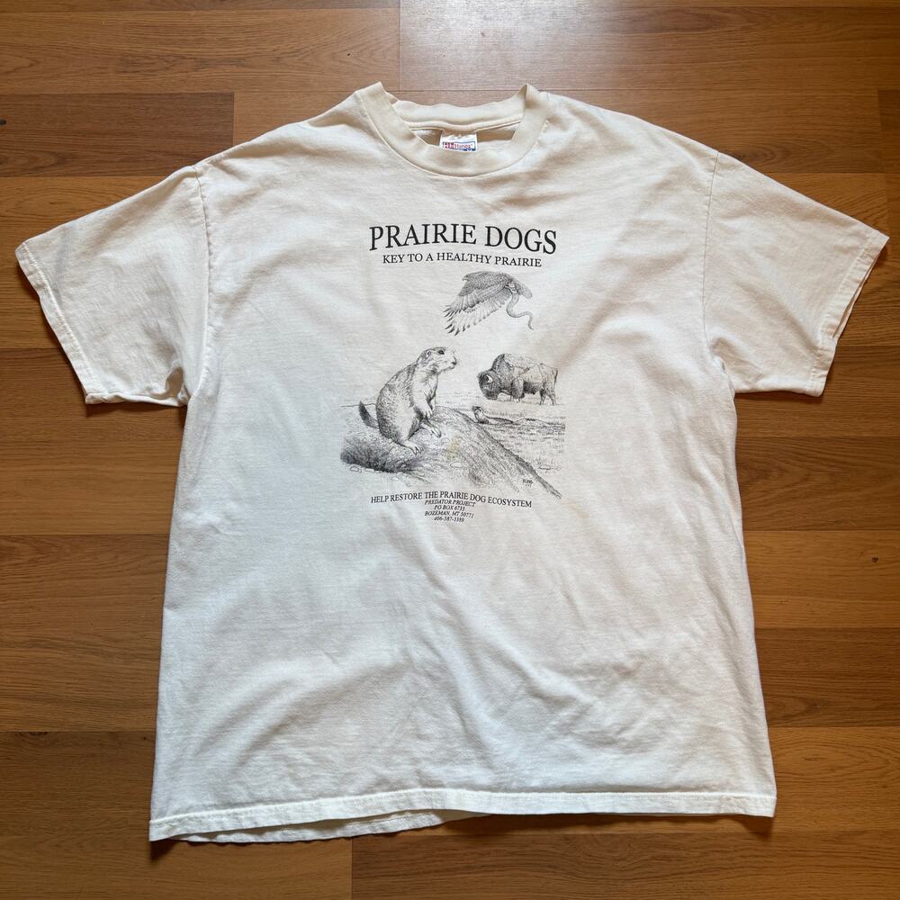 Vintage 90's Prarie Dogs Key to a Healthy Eco-System White Nature Shirt Sz XL